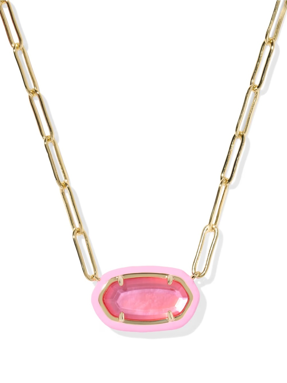 Kendra Scott Gold Paperclip Chain Necklace with Pink Stone